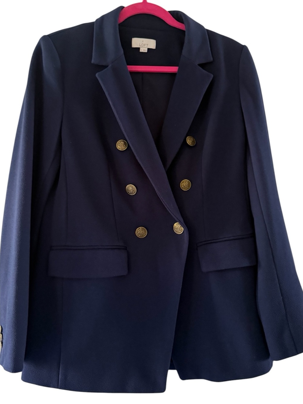 LOFT Navy Double-Breasted Blazer with Gold Buttons